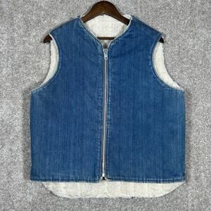 Vintage 60's Sherpa Lined Denim Vest Abbot Zipper Workwear 22x23